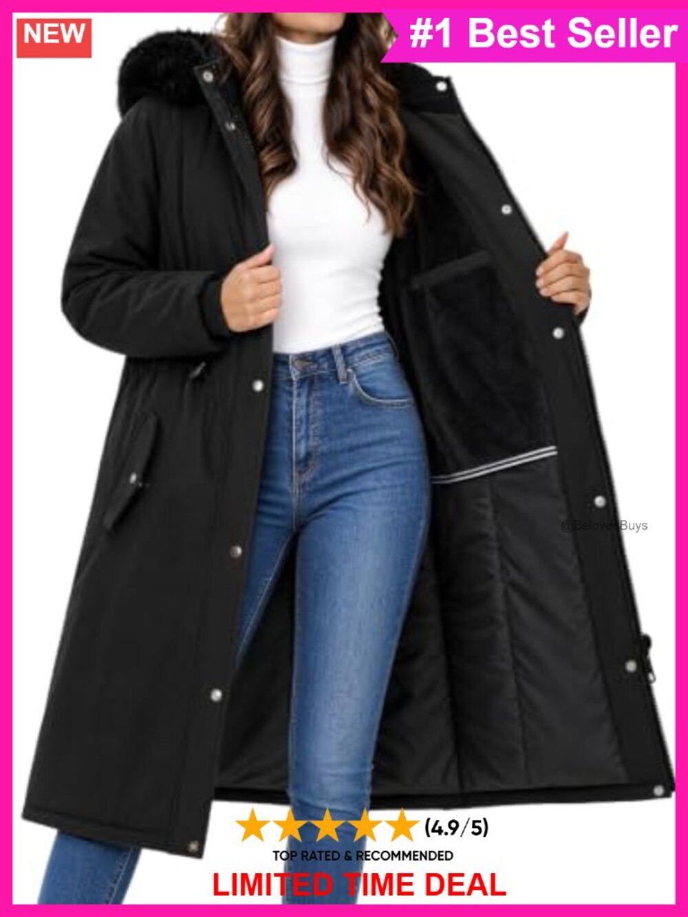 Women's Long Winter Parka Puffer Fleece Hooded Overcoat